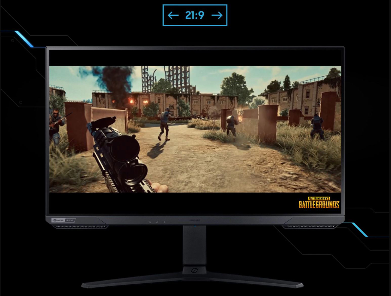 Ultra wide view of an in-game scene